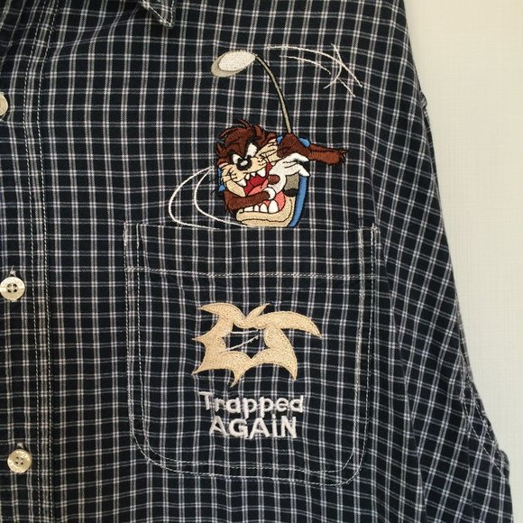 VTG 1997 Looney Tunes The Taz Mens Button Front Shirt XL Blue Golf Long Sleeve - Picture 7 of 11